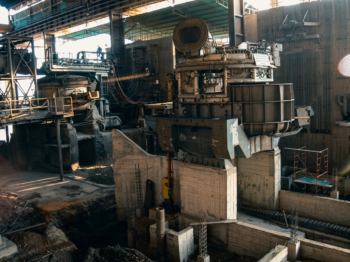 Interior de la planta de acería durante su modernización
